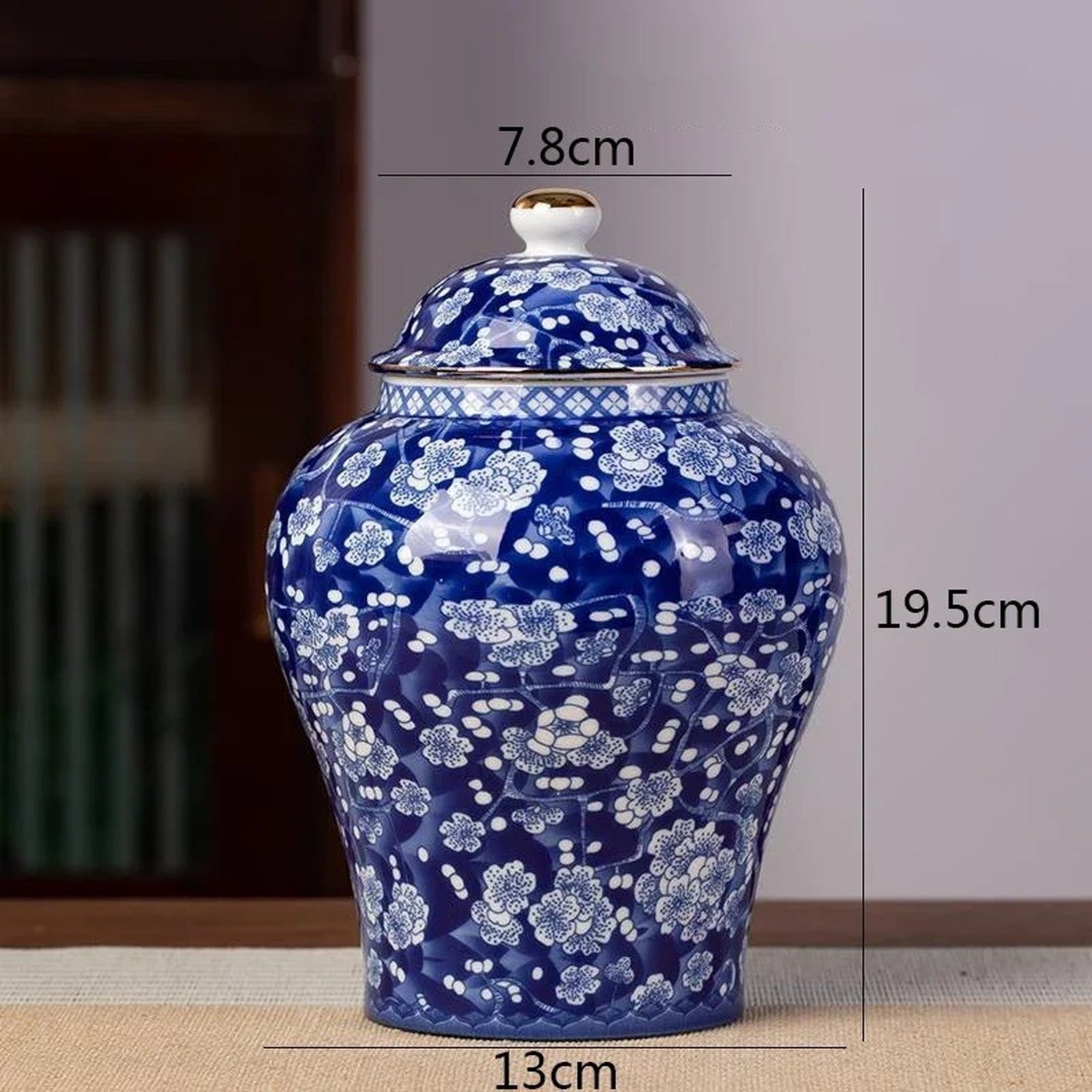 Grand pot à thé prunier fond bleu porcelaine