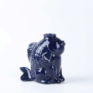 Vase céramique poisson bleu marine, décoration élégante