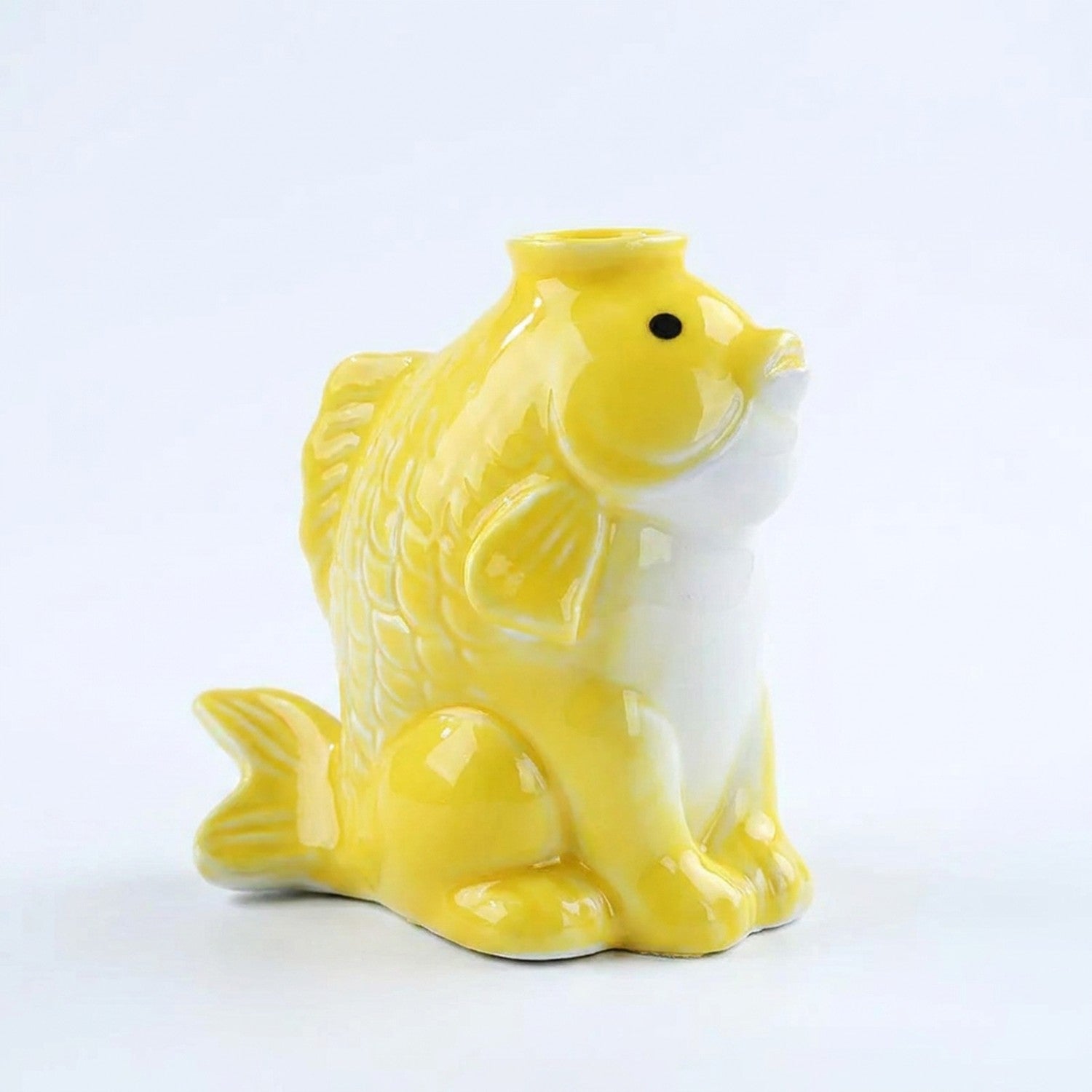 Vase céramique poisson jaune, décoration lumineuse