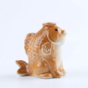 Vase céramique poisson marron, décoration terreux