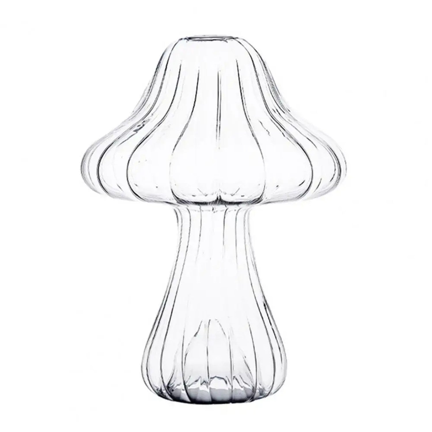 Vase champignon Côtelé en verre transparent, texture côtelée élancée