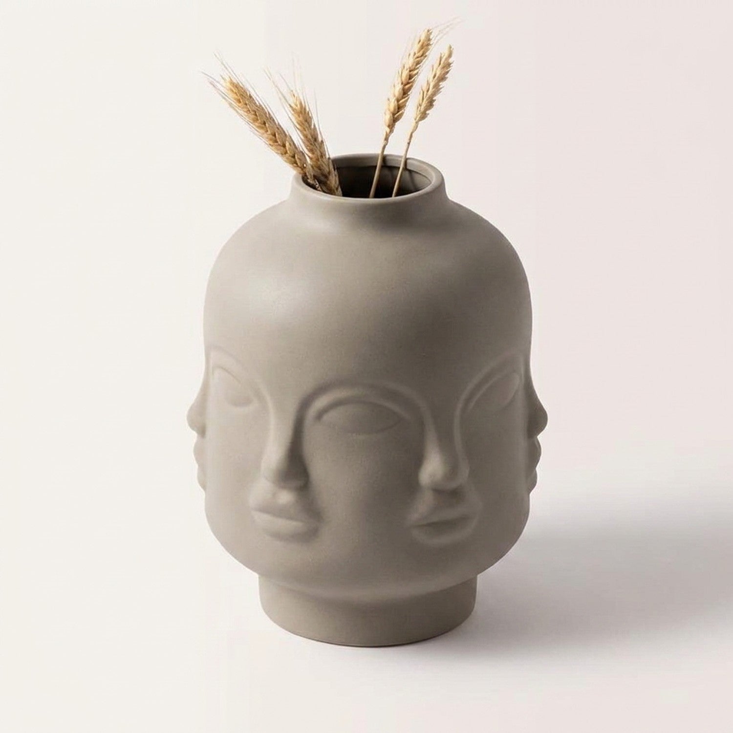 Vase tête céramique multi-visages - Beige