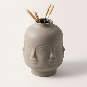 Vase tête céramique multi-visages - Beige