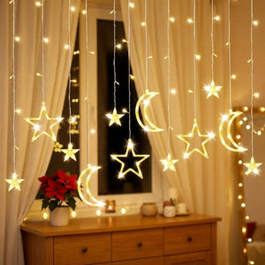 Guirlande rideau LED étoile et lune blanc chaud — variante blanc chaud