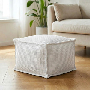 Pouf carré en coton gaufré blanc