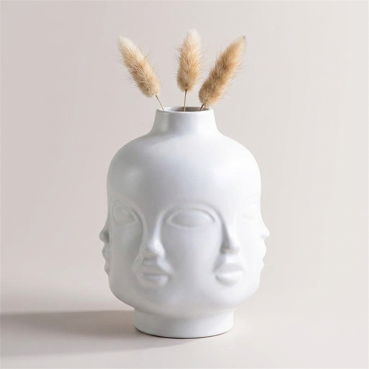 Vase tête céramique multi-visages - Blanc