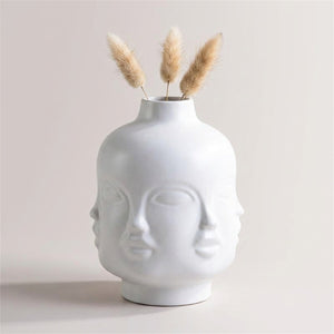 Vase tête céramique multi-visages - Blanc