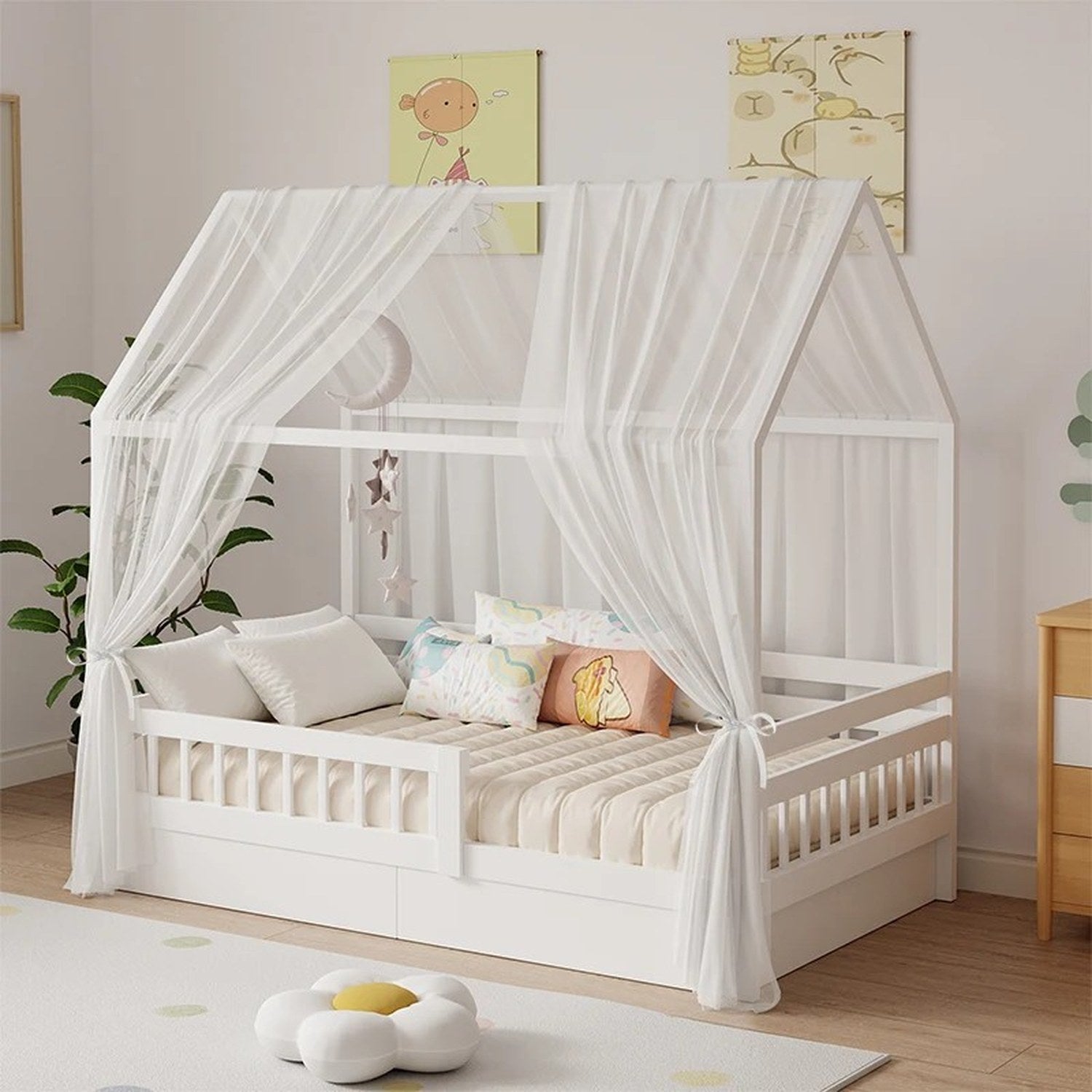 Ciel de lit enfant en mousseline blanche