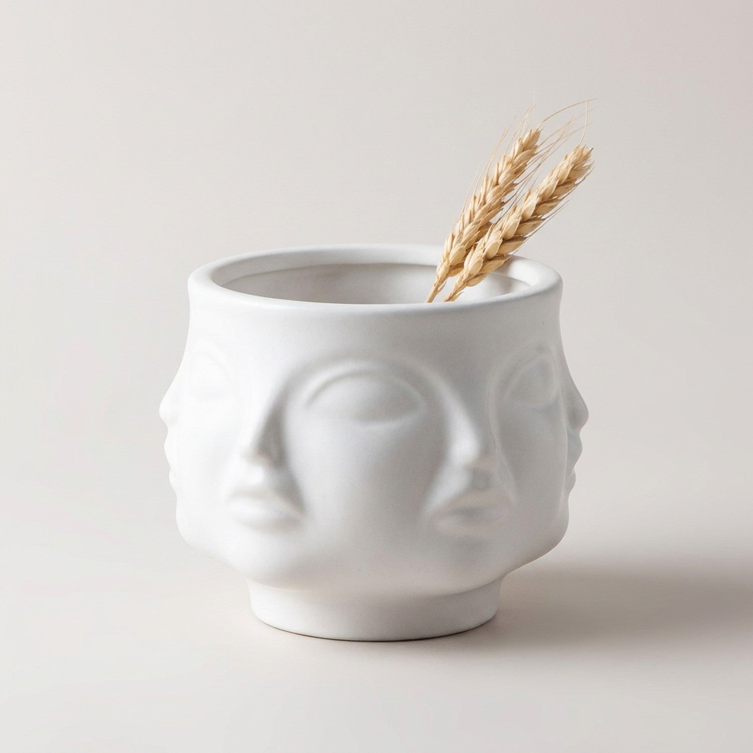 Vase bol visages sculptés céramique - Blanc