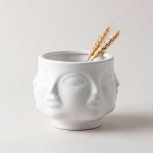 Vase bol visages sculptés céramique - Blanc