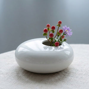Vase céramique ikebana goutte eau blanc brillant