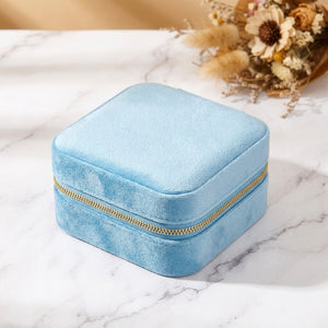 Boîte à bijoux en velours bleu ciel avec fermeture éclair dorée
