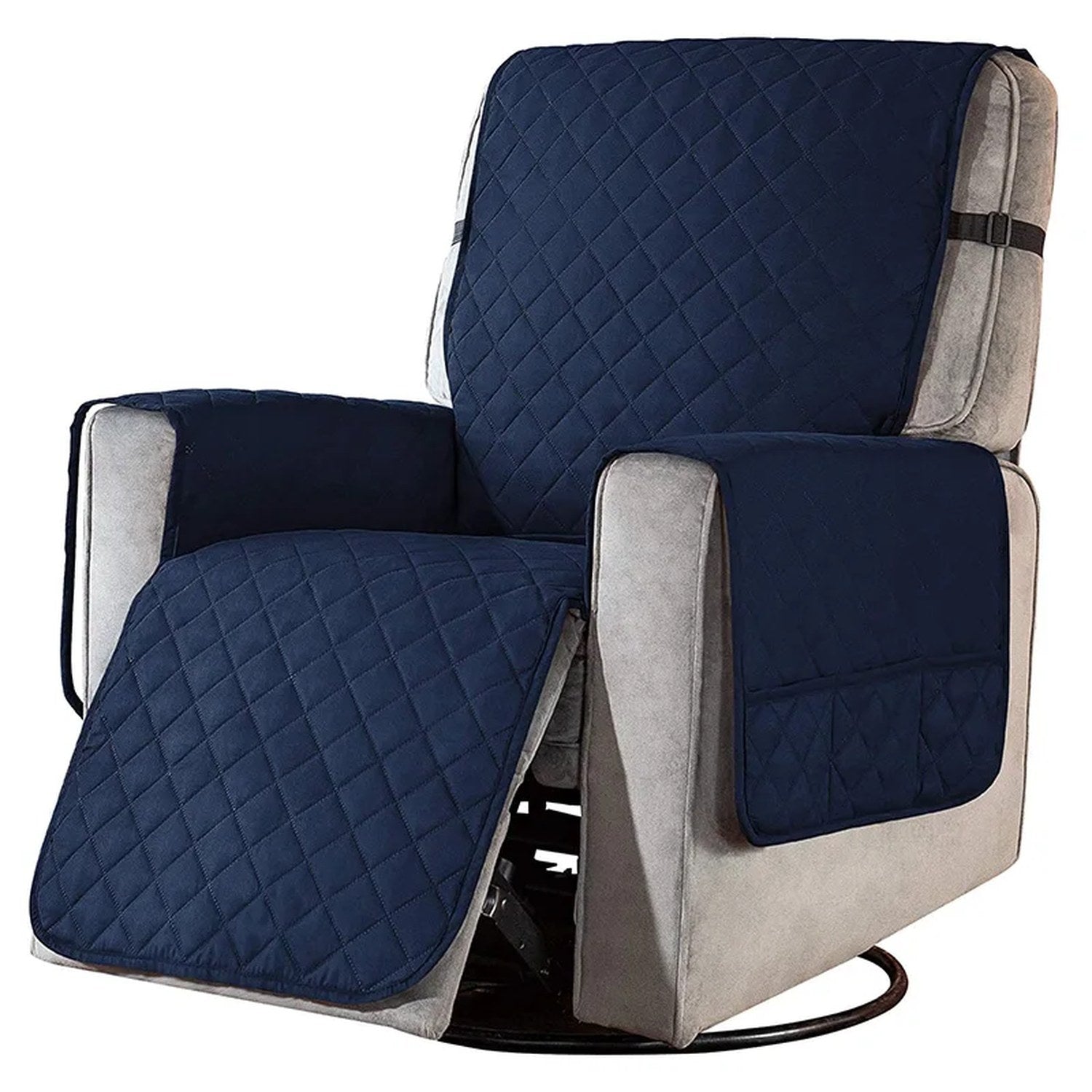 Housse de fauteuil inclinable matelassée bleu marine réversible