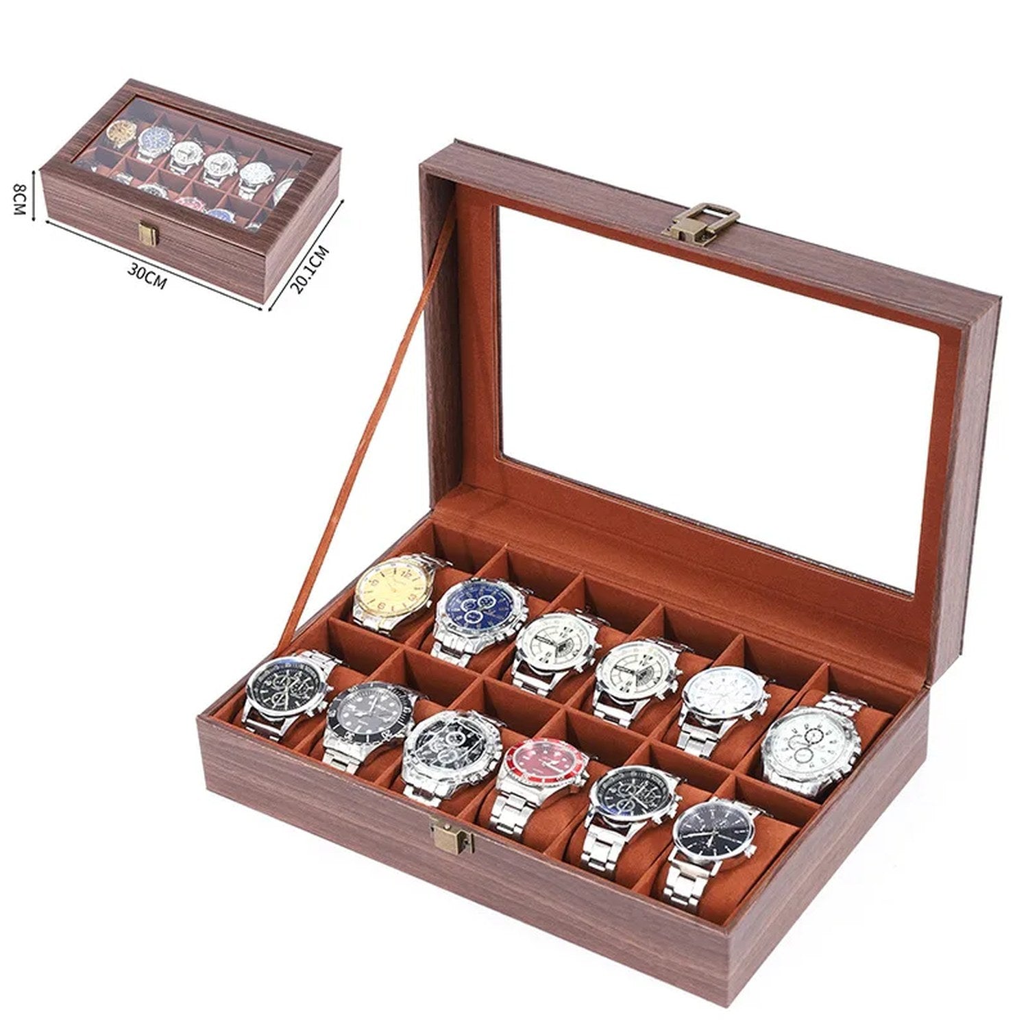 Boîte à montres en bois clair pour 12 montres deux rangées