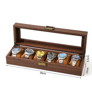 Boîte à montres en bois foncé pour 6 montres allongée