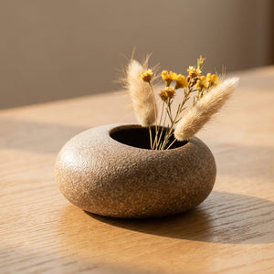 Vase céramique ikebana goutte eau marron mat