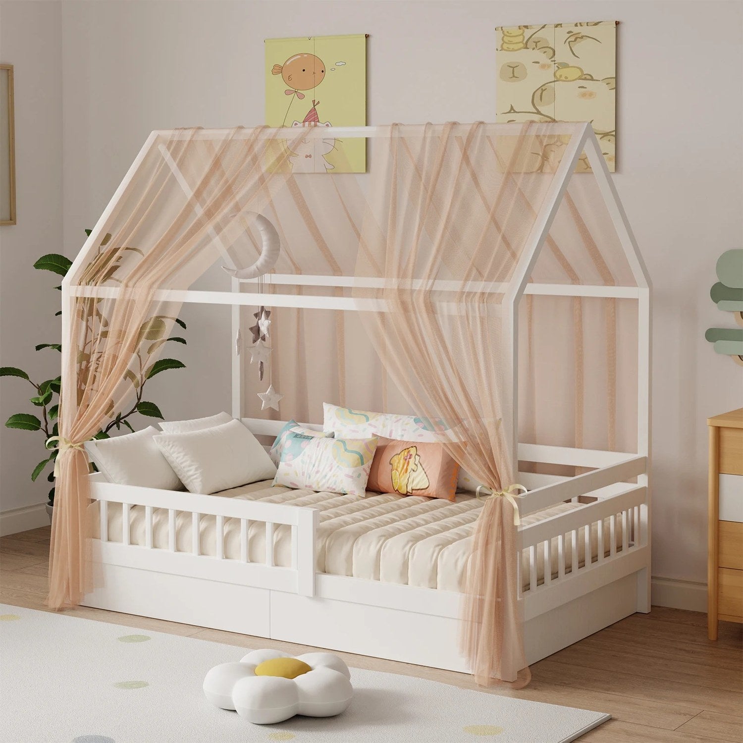 Ciel de lit enfant en mousseline camel