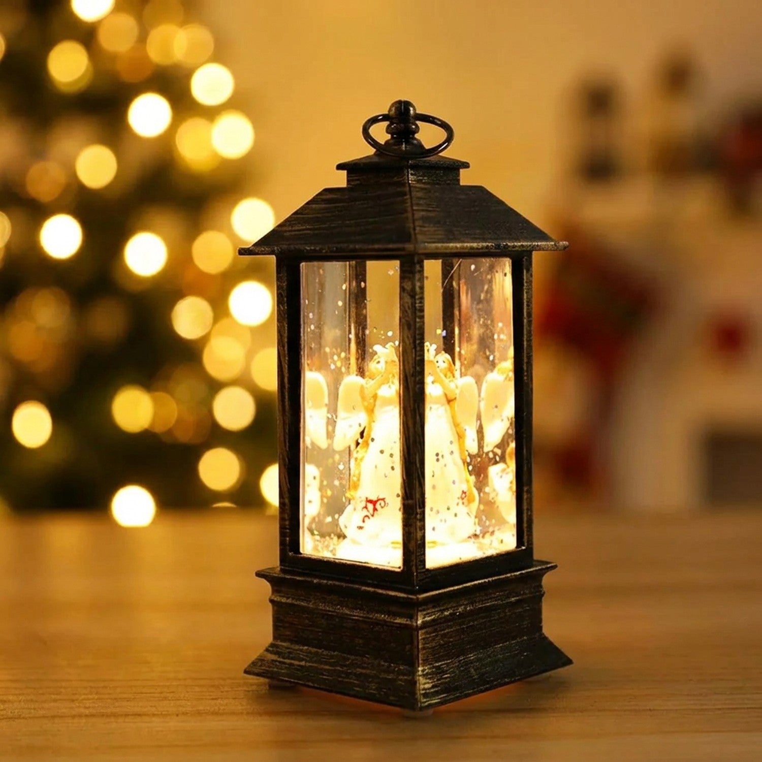 Lanterne Noël LED chœur anges figurines blanches dorées
