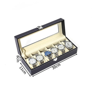 Boîte à montres en cuir noir pour 6 montres allongée