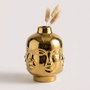Vase tête céramique multi-visages - Doré