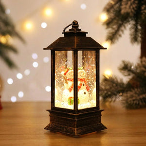 Lanterne Noël LED duo bonhommes neige duo écharpe rouge