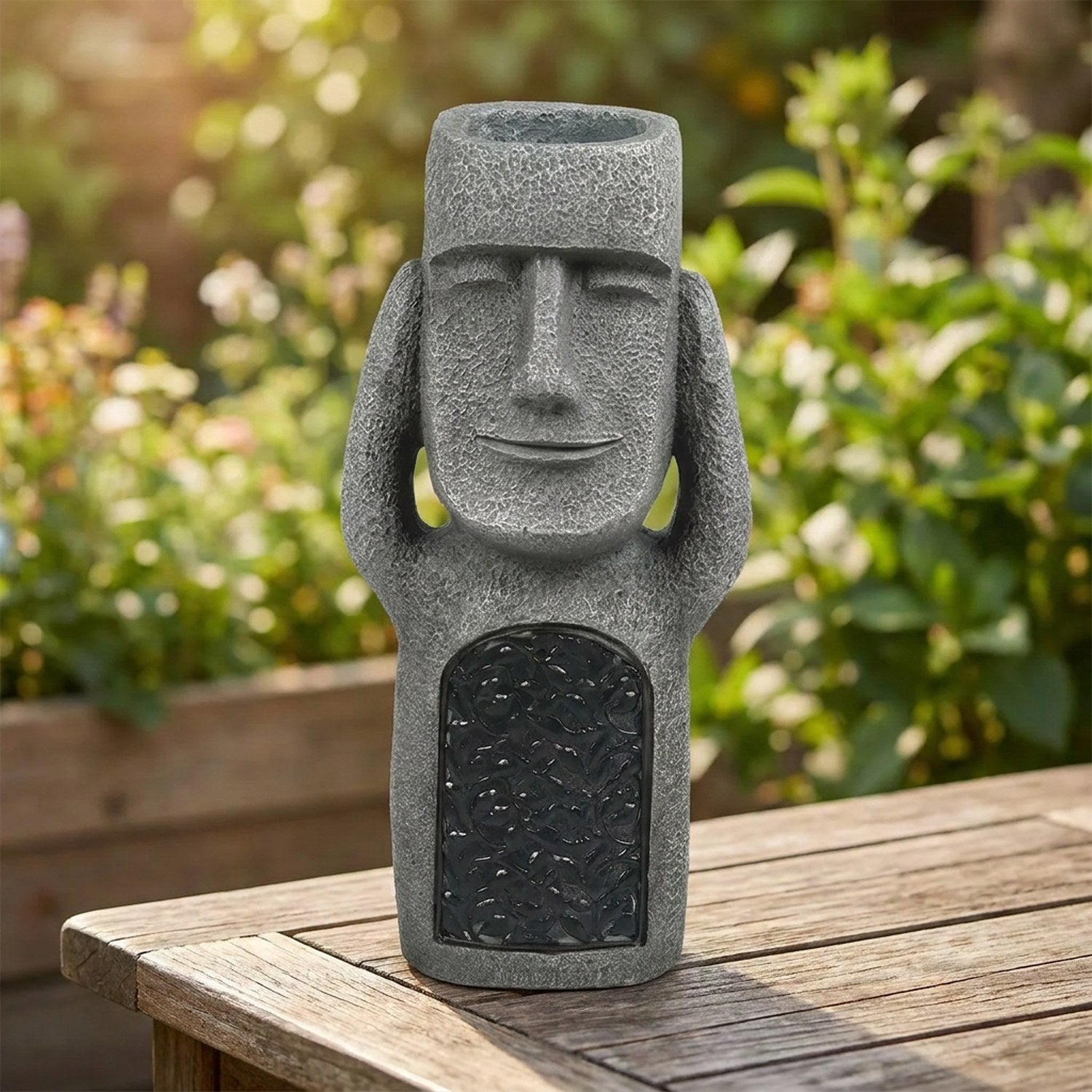 Statue Moai pose Ne rien entendre mains sur les oreilles ornement jardin résine