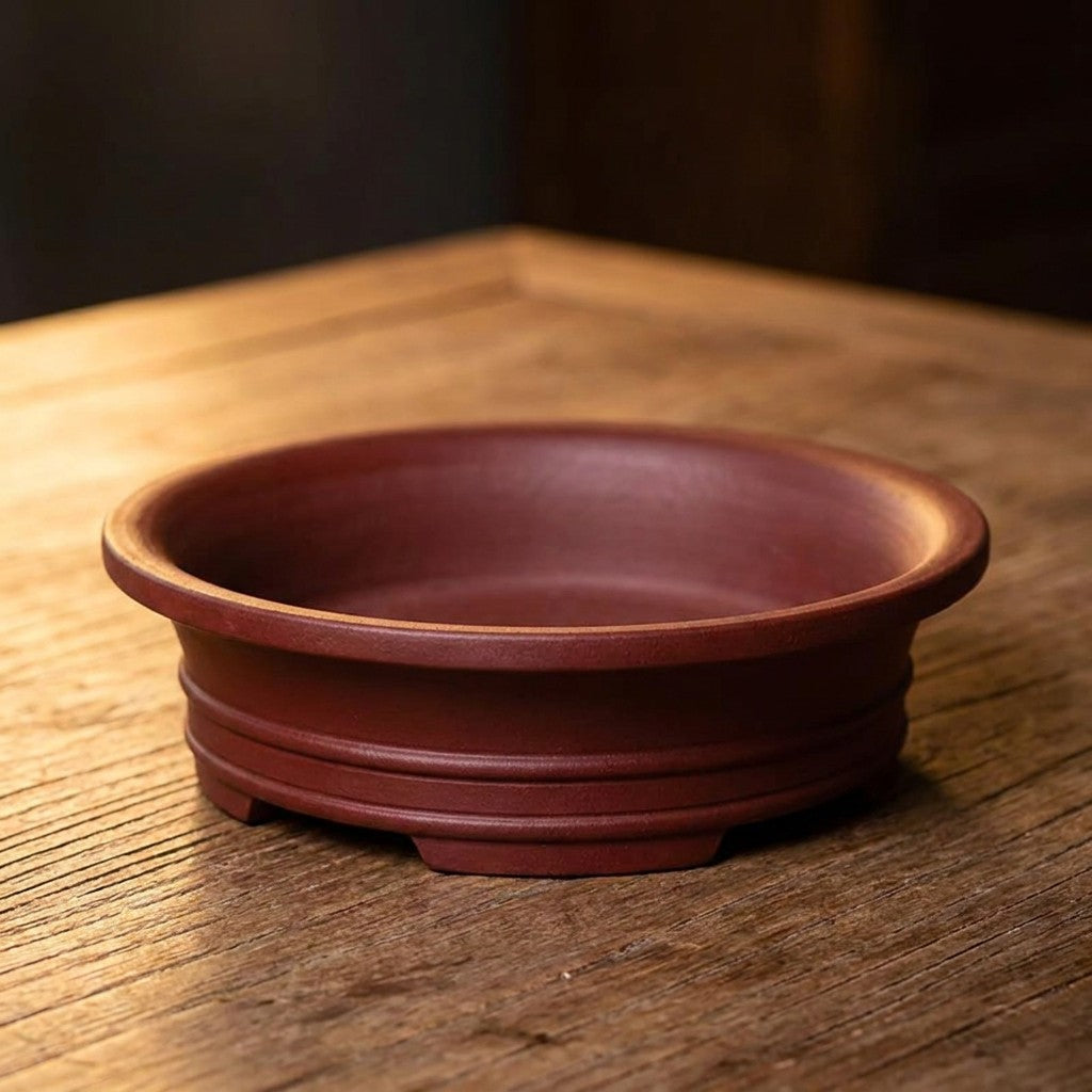 Pot à bonsaï en céramique coloris Grenat