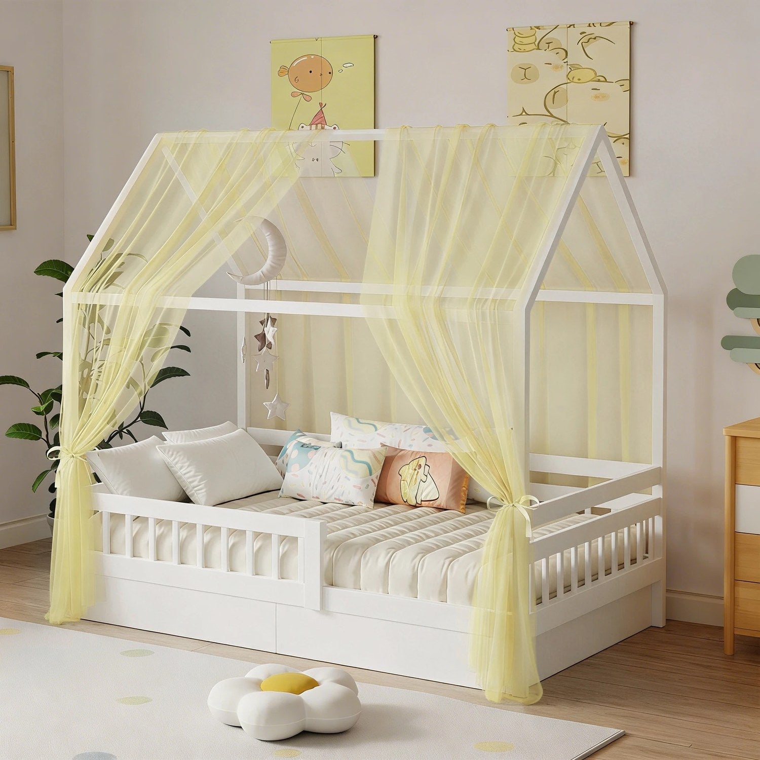 Ciel de lit enfant en mousseline jaune