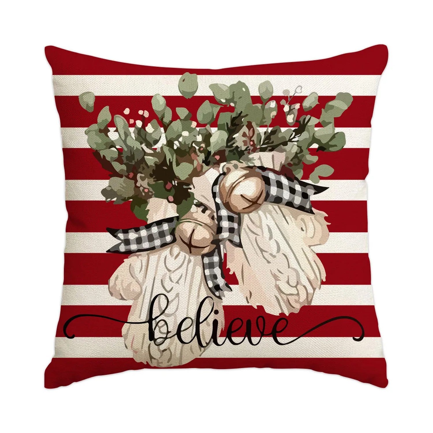 Housse de coussin de Noël motif clochettes et feuillage