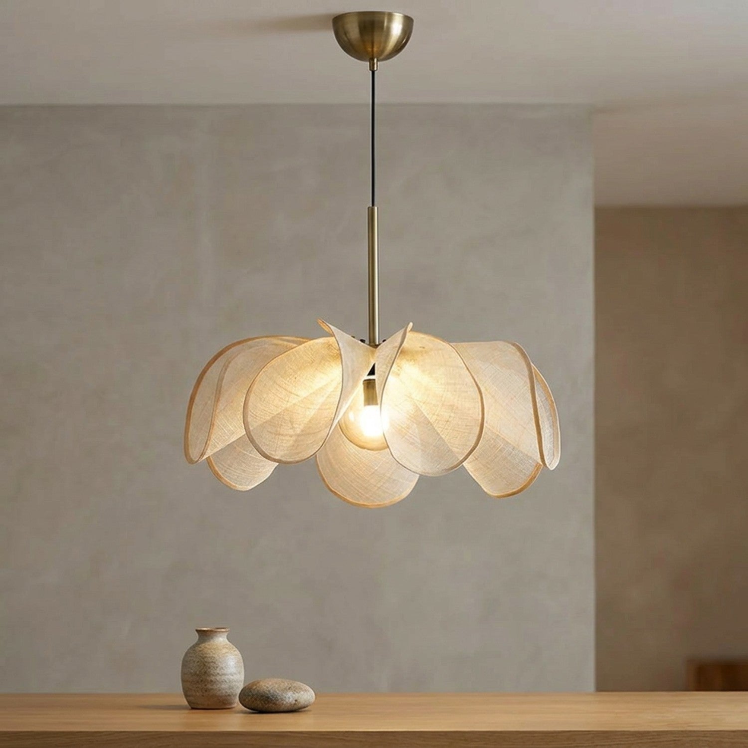 Suspension Wabi Sabi tissu lumière neutre naturelle