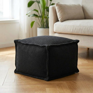 Pouf carré en coton gaufré noir