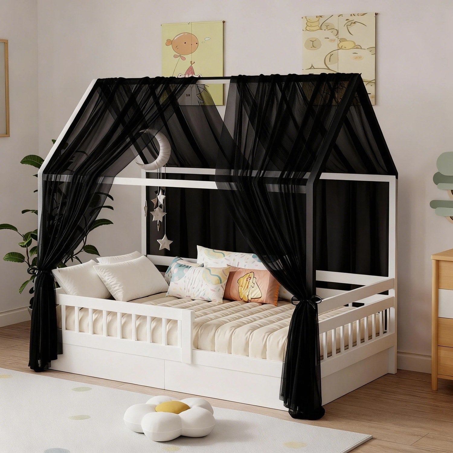 Ciel de lit enfant en mousseline noire
