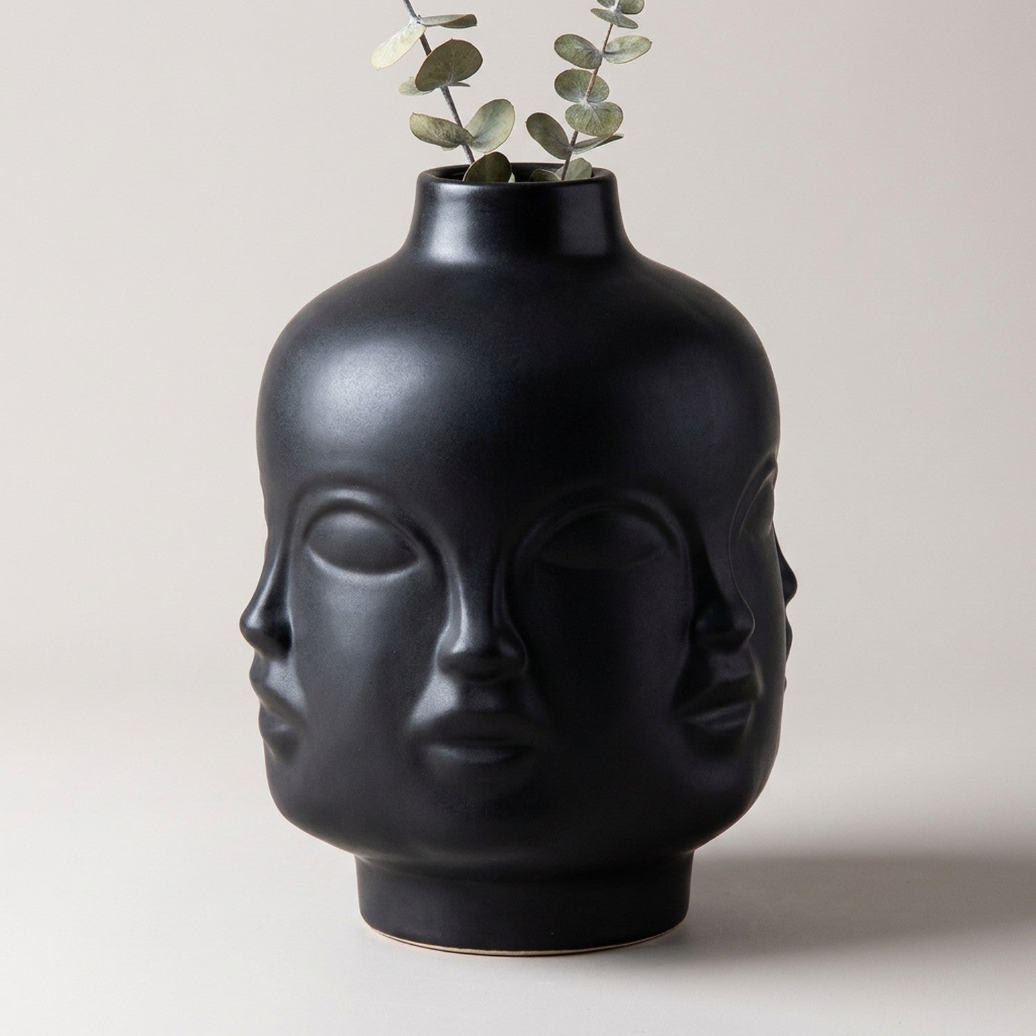 Vase tête céramique multi-visages - Noir