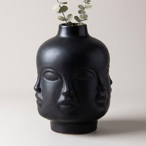 Vase tête céramique multi-visages - Noir