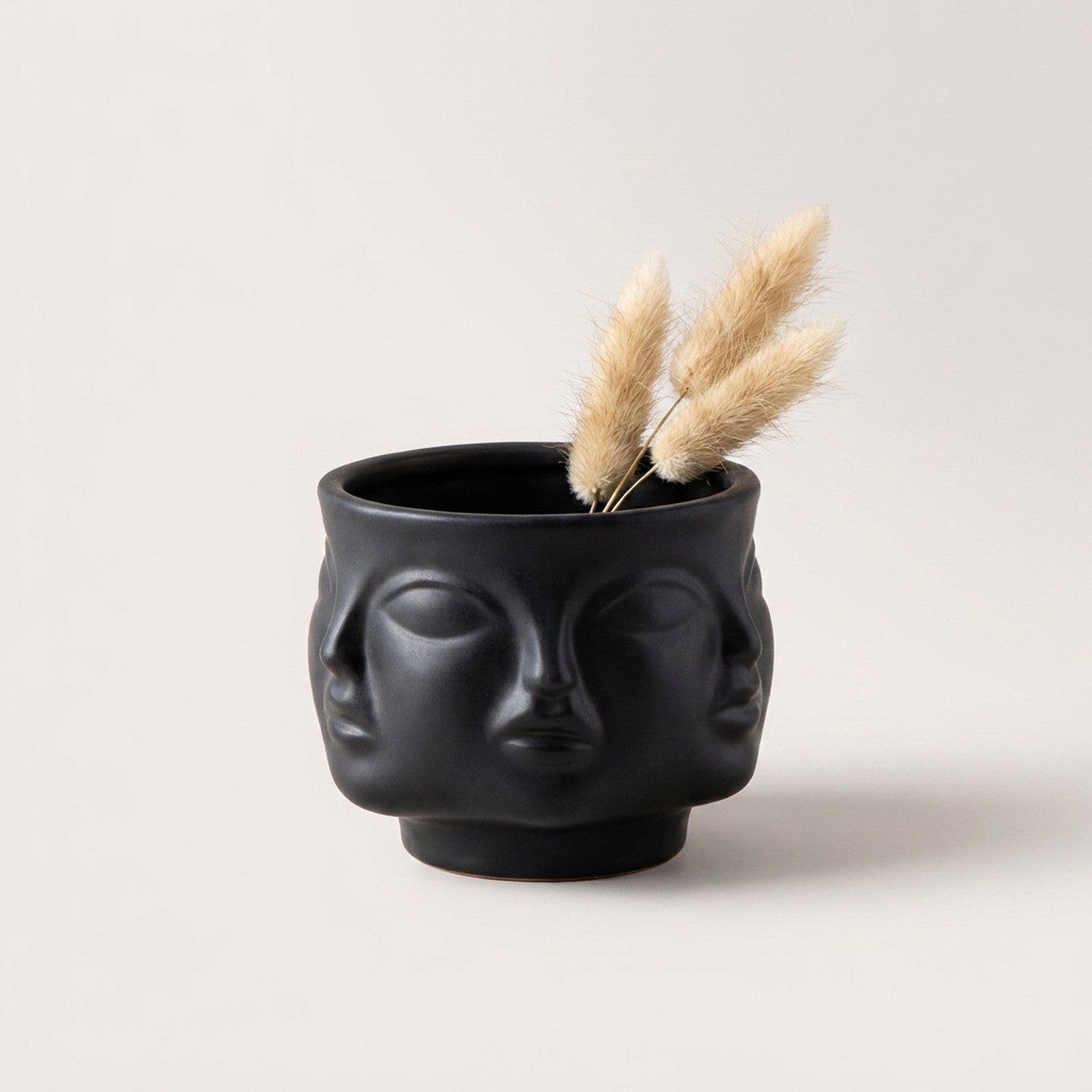Vase bol visages sculptés céramique - Noir