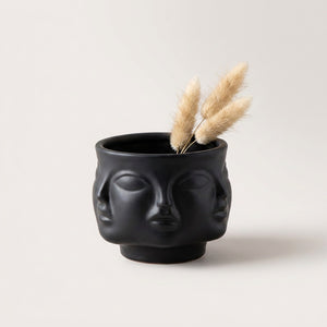Vase bol visages sculptés céramique - Noir