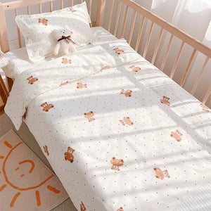 Parure de lit bébé motif oursons bruns et petits pois