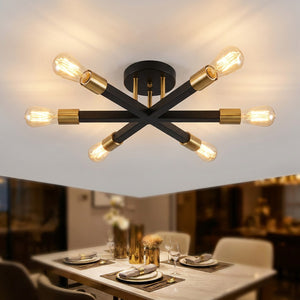 Lustre Sputnik noir et or 6 bras