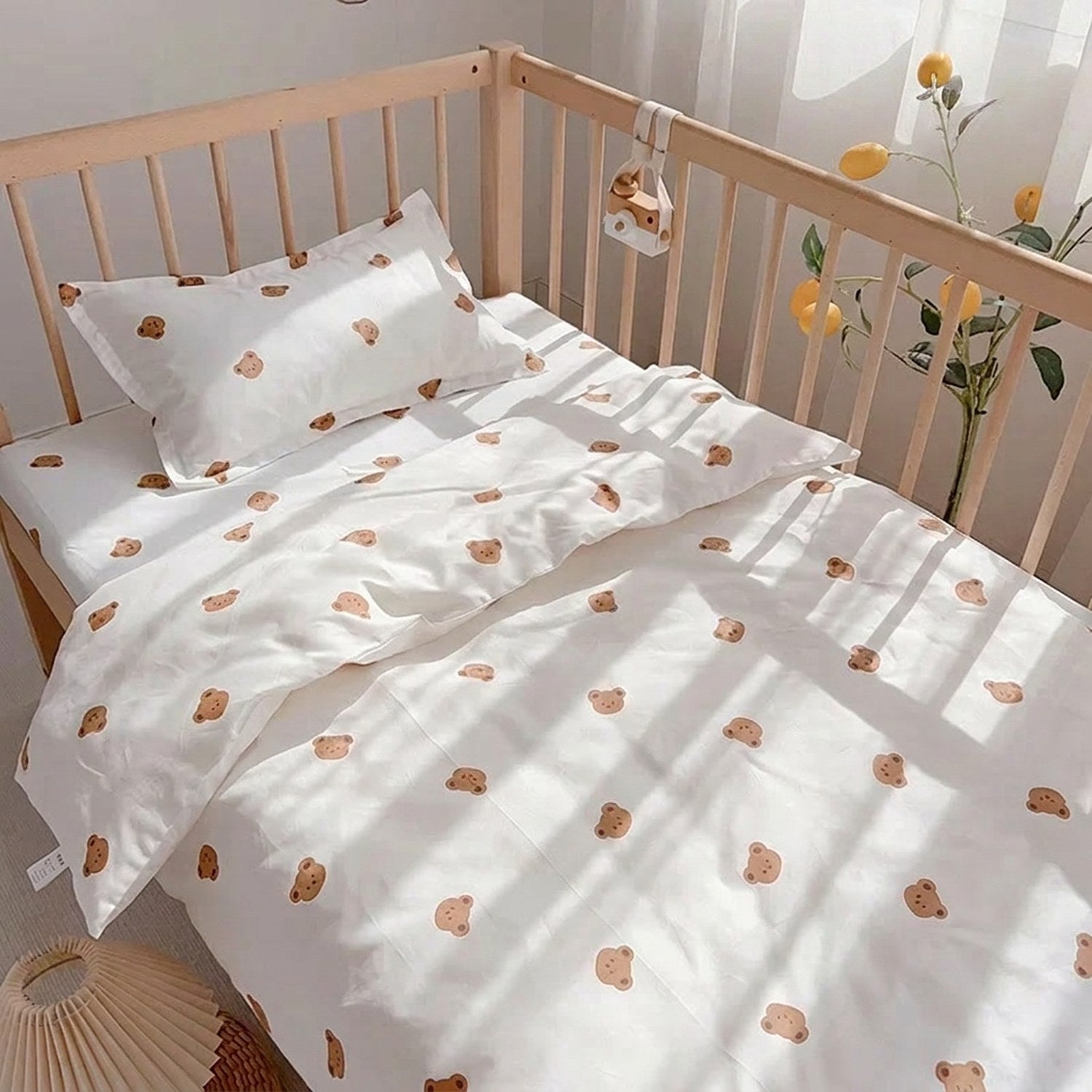 Parure de lit bébé motif têtes d oursons bruns