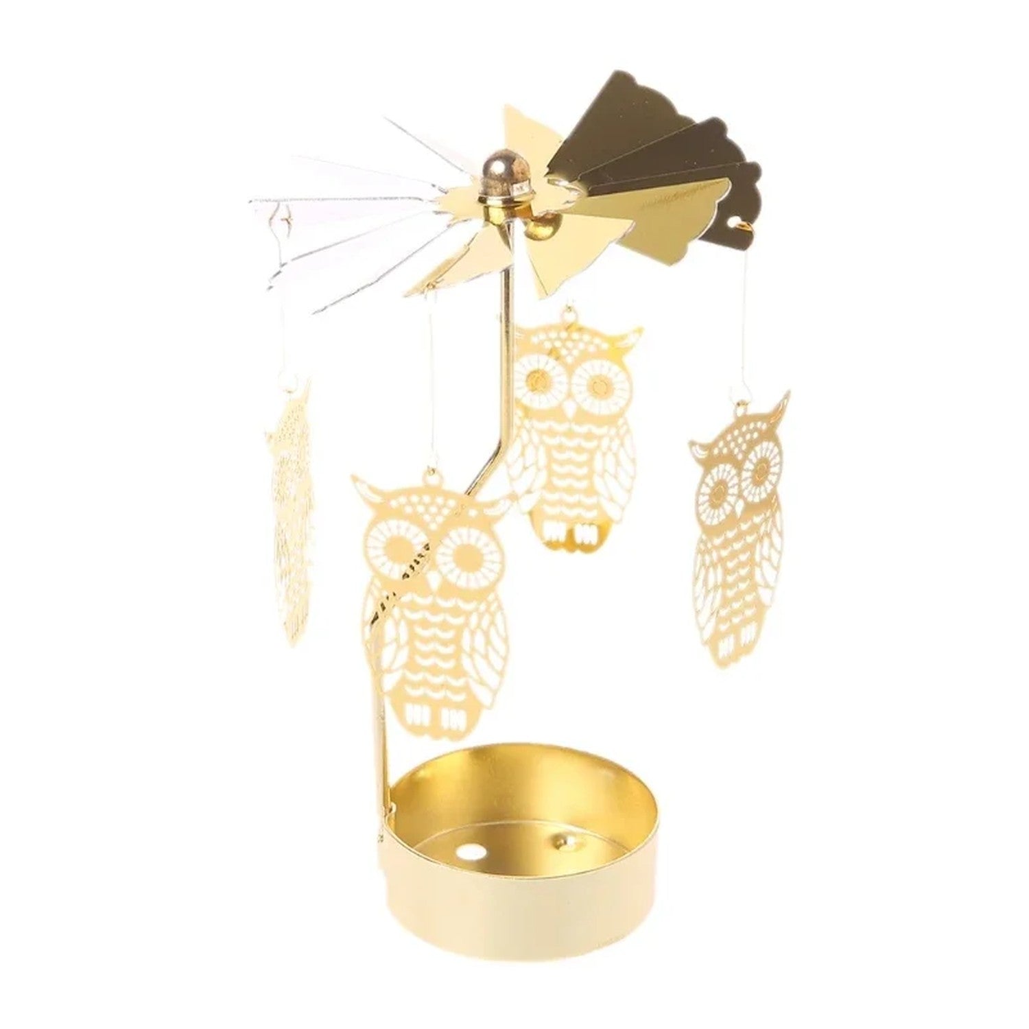 Bougeoir rotatif avec pendentif Hibou en métal doré