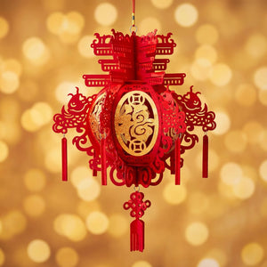 Lanterne chinoise Palais tissu flocké rouge ovale avec nœud chinois L 40 × H 55 cm