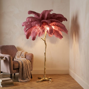 Lampadaire plumes d'autruche - coloris rose foncé