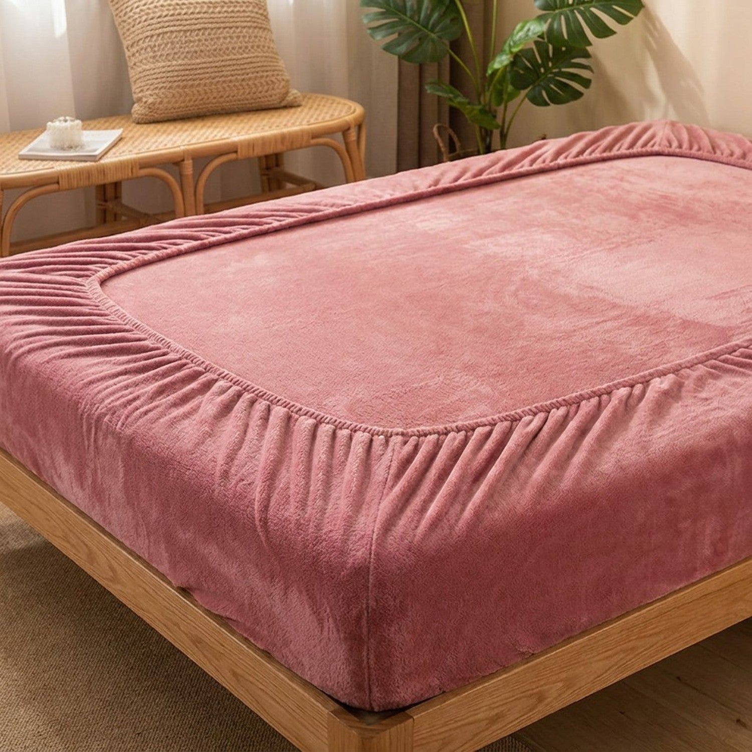 Drap-housse en molleton de corail rose ajusté sur un matelas