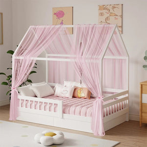 Ciel de lit enfant en mousseline rose