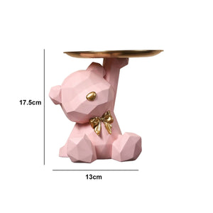 Statue ours résine rose 17,5 cm plateau doré décoration