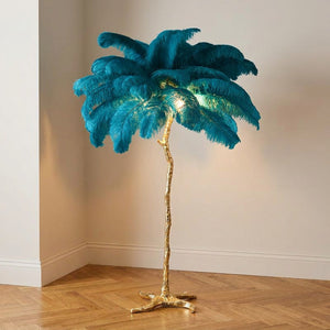 Lampadaire plumes d'autruche - coloris turquoise