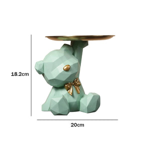 Statue ours résine vert menthe 18,2 cm plateau doré décoration