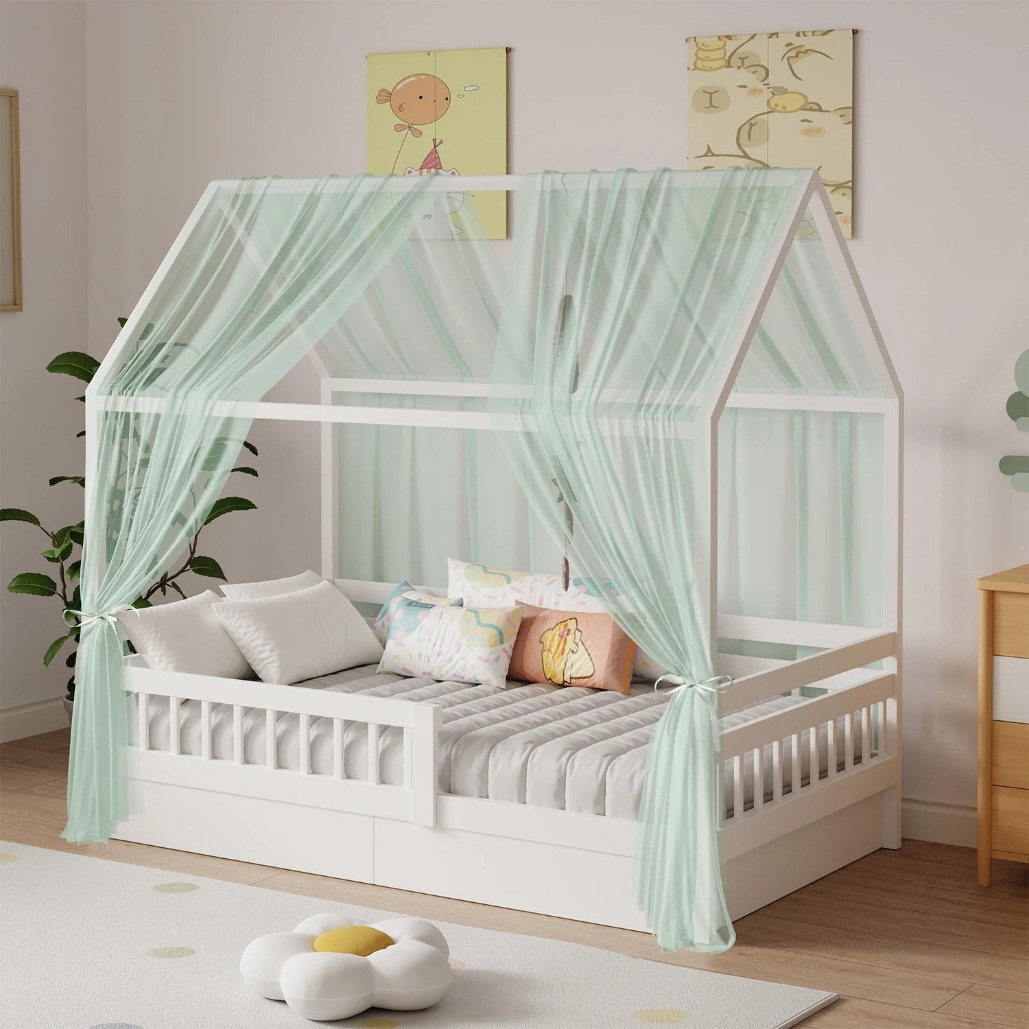 Ciel de lit enfant en mousseline verte