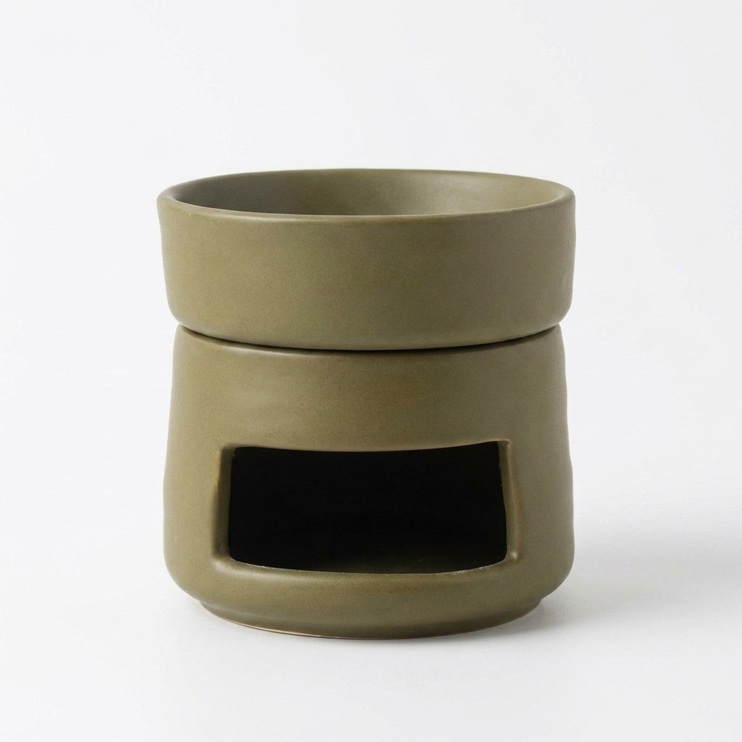 Brûle-parfums céramique mate Verte sur fond blanc