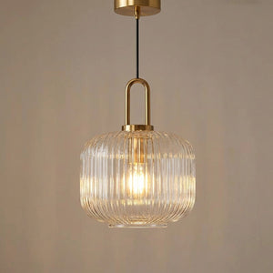 Suspension en verre cannelé taille 20 cm forme tambour arrondi